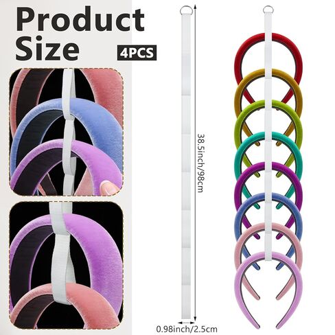 4 Pcs Headband Holder Organizer, White Hanging Wall Mounted Hairband Accessories, Hair Hoop Storage Display with 32 Total Rings for Women Girls, Bedroom Dorm Closet Decor in Kuwait
