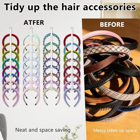 4 Pcs Headband Holder Organizer, White Hanging Wall Mounted Hairband Accessories, Hair Hoop Storage Display with 32 Total Rings for Women Girls, Bedroom Dorm Closet Decor in Kuwait