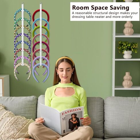 4 Pcs Headband Holder Organizer, White Hanging Wall Mounted Hairband Accessories, Hair Hoop Storage Display with 32 Total Rings for Women Girls, Bedroom Dorm Closet Decor in Kuwait