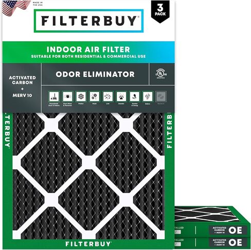 Filterbuy 12x18x1 Air Filter MERV 10 Odor & Allergy Defense with Activated Carbon (3-Pack), Electrostatic Pleated HVAC AC Furnace Filters Replacement (Actual Size: 11.50 x 17.50 x 0.75) in Kuwait
