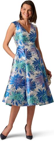 Adrianna Papell Metallic Jacquard Midi Dress, Blue Multi in Saudi Arabia