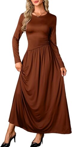 Women's A-Line Maxi Dress, Flowy Ruched Drop Waist Elegant Casual Dress for Spring Wedding Church in Saudi Arabia