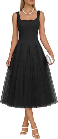 Aupuls Elegant Tulle Wedding Guest Dresses for Women Square Neck Prom Dress in Kuwait