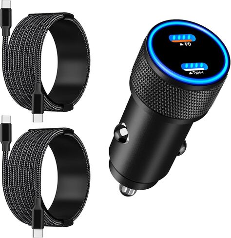 شاحن سيارة USB-C شحن سريع، Linocell 2 حزمة ولاعة سجائر 72 واط مزدوج PD من سبائك الزنك نوع C محول شاحن سيارة سريع لهاتف iPhone 15/15 Pro/14/13/12/11/XS/iPad، Galaxy S23/S22/S21 /ملاحظة، بكسل in Kuwait