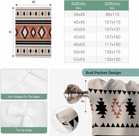 Khaki Boho Tie Up Curtains for Window, Vintage Ethnic Tribe Retro Abstract Art Thermal Insulated Balloon Shade Adjustable Rod Pocket Curtains Valance Panels for Kitchen Bathroom Café 52'' x 45'' in Saudi Arabia
