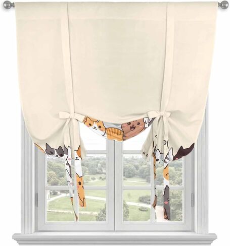 Cartoon Cat Tie Up Curtains for Window, Modern Simple Funny Cute Animals Art Thermal Insulated Balloon Shade Adjustable Rod Pocket Curtains Valance Panels for Kitchen Bathroom Café 52'' x 63'' in Saudi Arabia
