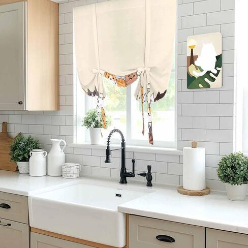 Cartoon Cat Tie Up Curtains for Window, Modern Simple Funny Cute Animals Art Thermal Insulated Balloon Shade Adjustable Rod Pocket Curtains Valance Panels for Kitchen Bathroom Café 52'' x 63'' in Saudi Arabia