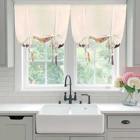 Cartoon Cat Tie Up Curtains for Window, Modern Simple Funny Cute Animals Art Thermal Insulated Balloon Shade Adjustable Rod Pocket Curtains Valance Panels for Kitchen Bathroom Café 52'' x 63'' in Saudi Arabia
