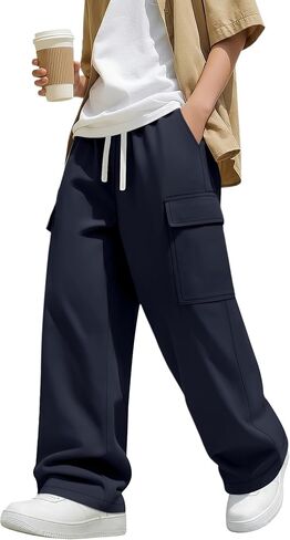 الأولاد السراويل البضائع الموحدة للأطفال 97٪ قطن مستقيم فضفاض تشينو السراويل في سن المراهقة الصبي الرباط عارضة بنطلون مع جيب in Kuwait