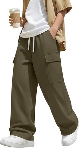 Boys Uniform Cargo Pants Kids 97% Cotton Straight Baggy Chino Pants Teen Boy Drawstring Casual Trouser with Pocket in Kuwait