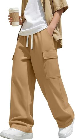 Boys Uniform Cargo Pants Kids 97% Cotton Straight Baggy Chino Pants Teen Boy Drawstring Casual Trouser with Pocket in Kuwait