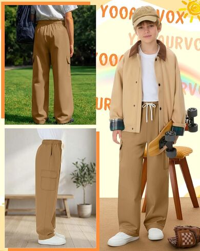 Boys Uniform Cargo Pants Kids 97% Cotton Straight Baggy Chino Pants Teen Boy Drawstring Casual Trouser with Pocket in Kuwait