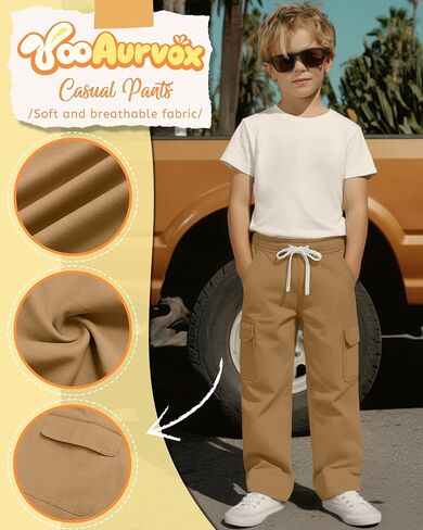 Boys Uniform Cargo Pants Kids 97% Cotton Straight Baggy Chino Pants Teen Boy Drawstring Casual Trouser with Pocket in Kuwait