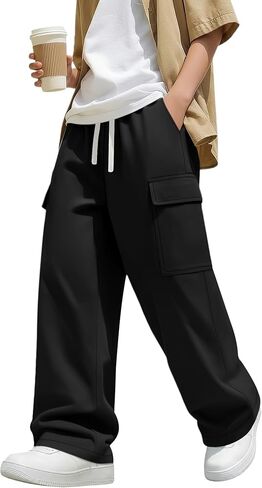 Boys Uniform Cargo Pants Kids 97% Cotton Straight Baggy Chino Pants Teen Boy Drawstring Casual Trouser with Pocket in Kuwait