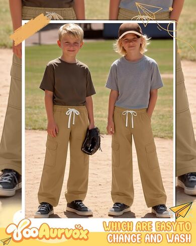 Boys Uniform Cargo Pants Kids 97% Cotton Straight Baggy Chino Pants Teen Boy Drawstring Casual Trouser with Pocket in Kuwait