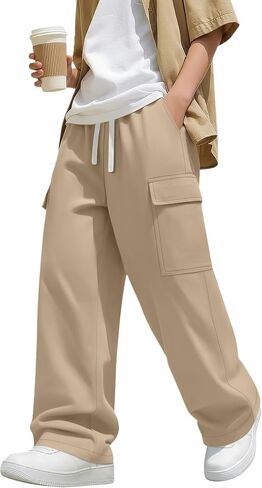 Boys Uniform Cargo Pants Kids 97% Cotton Straight Baggy Chino Pants Teen Boy Drawstring Casual Trouser with Pocket in Kuwait