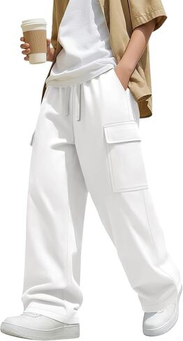 Boys Uniform Cargo Pants Kids 97% Cotton Straight Baggy Chino Pants Teen Boy Drawstring Casual Trouser with Pocket in Kuwait
