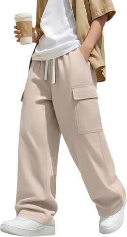 Boys Uniform Cargo Pants Kids 97% Cotton Straight Baggy Chino Pants Teen Boy Drawstring Casual Trouser with Pocket in Kuwait