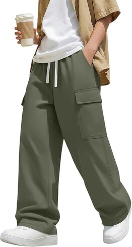 Boys Uniform Cargo Pants Kids 97% Cotton Straight Baggy Chino Pants Teen Boy Drawstring Casual Trouser with Pocket in Kuwait