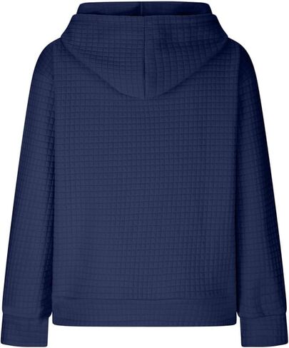 Womens Casual Loose-Fit Hoodies Casual Long Sleeve Drawstring Waffle Pullover Tops with Pocket,Blue in Saudi Arabia