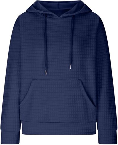 Womens Casual Loose-Fit Hoodies Casual Long Sleeve Drawstring Waffle Pullover Tops with Pocket,Blue in Saudi Arabia