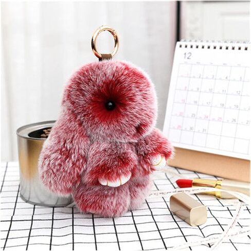 Bunny Fur Rex Rabbit Pompom Ball Doll Pendant Keychain Car Handbag Keyring in Saudi Arabia
