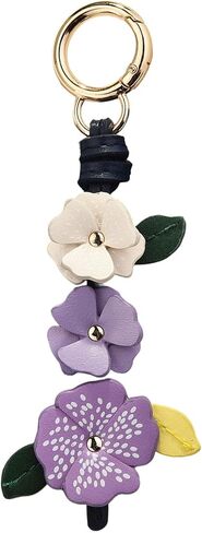 Cute Leather Flower Bag Charm for Women, Sweet Floral Keychain Car Hanging Keyring Purse Charm Decoration in Saudi Arabia