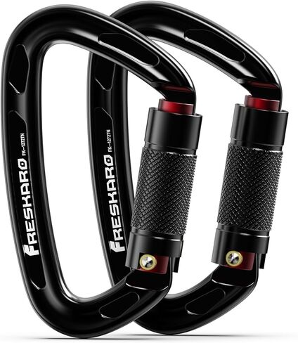FresKaro UIAA Certified 25KN Auto Locking Climbing Carabiner Clips, Twist Lock, and Heavy Duty Carabiners for Rock Climbing, Rappelling, and Mountaineering, D Shaped 3.93 Inch, Large Size, Black in Kuwait
