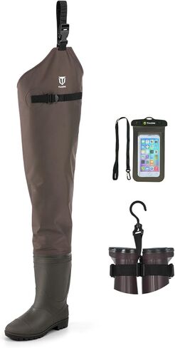TIDEWE Hip Wader, Lightweight Hip Boot for Men and Women, 2-Ply PVC/Nylon Fishing Hip Wader (Green and Brown) in Kuwait