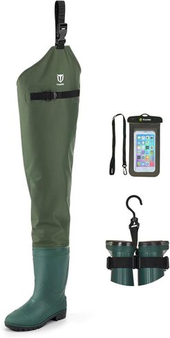 TIDEWE Hip Wader، حذاء هيب خفيف الوزن للرجال والنساء، طبقتين من PVC/النايلون لصيد السمك (أخضر وبني) in Kuwait