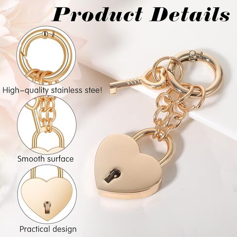 Gold Heart-Shaped Padlock Bag Charms, Gold Padlock Keychain for Women Cute Keychains Decorations Handbags Fashion Accessories Valentine Birthday Gifts in Saudi Arabia