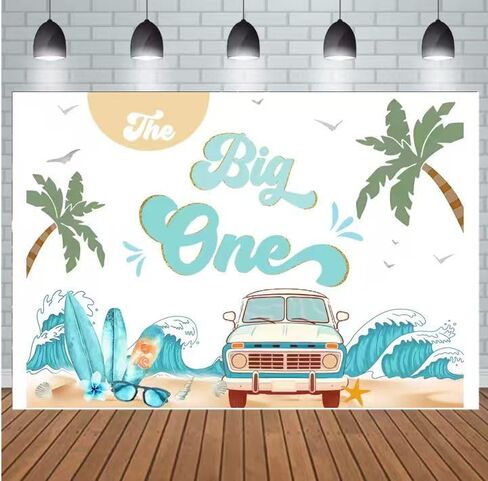 Boy The Big One Surfing خلفية عيد الميلاد الأول، خلفية ريترو بوي لركوب الأمواج، لوح ركوب الأمواج على الشاطئ، خلفية حفلة استوائية لركوب الأمواج، خلفيات لوازم عيد الميلاد الأولى (7 × 5 أقدام) in Kuwait