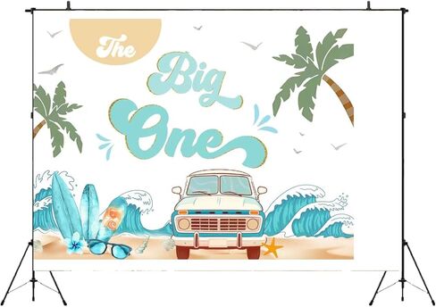 Boy The Big One Surfing خلفية عيد الميلاد الأول، خلفية ريترو بوي لركوب الأمواج، لوح ركوب الأمواج على الشاطئ، خلفية حفلة استوائية لركوب الأمواج، خلفيات لوازم عيد الميلاد الأولى (7 × 5 أقدام) in Kuwait