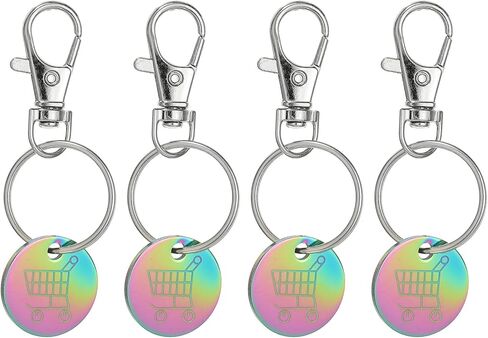 Shopping Trolley Token Key Ring, 4 Pack Stainless Steel Grocery Cart Remover Coin Keychain Unlock Release Key for Meters, Change, Dazzling Colors in Saudi Arabia