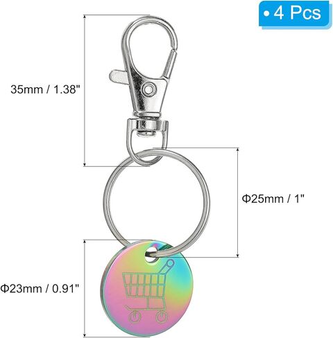 Shopping Trolley Token Key Ring, 4 Pack Stainless Steel Grocery Cart Remover Coin Keychain Unlock Release Key for Meters, Change, Dazzling Colors in Saudi Arabia