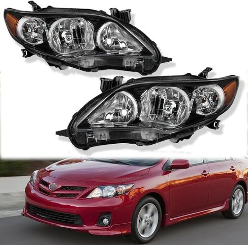 For 2011 2012 2013 for Toyota for Corolla LH & RH Headlight Lamp Pair Black Housing Set in Saudi Arabia