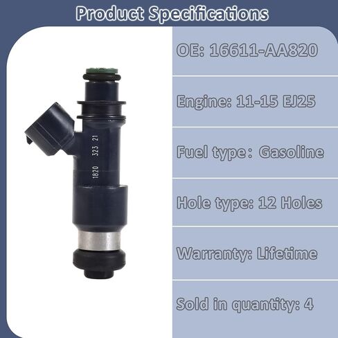2011-2015 Forester 2.5 Fuel Injectors, Naturally Aspirated 2.5L EJ25-Engine, Genuine-4PC-Set, Replaces: 16611-AA820 in Kuwait
