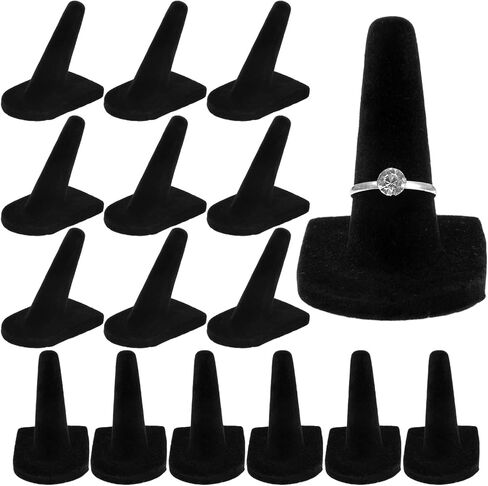 حامل عرض حلقي مخملي أسود 16 قطعة، منظم حامل عرض المجوهرات مقاس 2 × 2 بوصة للبيع بالتجزئة وعرض وتخزين خاتم الخطوبة in Kuwait