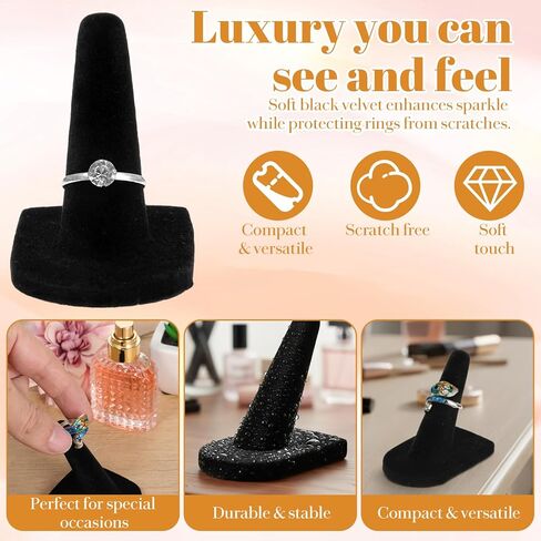حامل عرض حلقي مخملي أسود 16 قطعة، منظم حامل عرض المجوهرات مقاس 2 × 2 بوصة للبيع بالتجزئة وعرض وتخزين خاتم الخطوبة in Kuwait