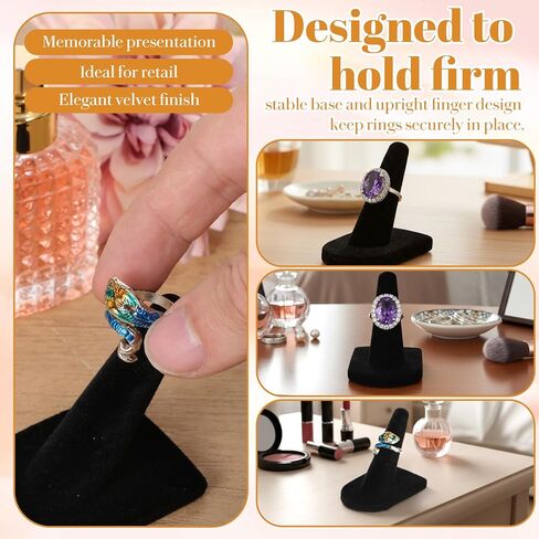 حامل عرض حلقي مخملي أسود 16 قطعة، منظم حامل عرض المجوهرات مقاس 2 × 2 بوصة للبيع بالتجزئة وعرض وتخزين خاتم الخطوبة in Kuwait