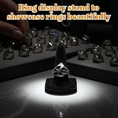 حامل عرض حلقي مخملي أسود 16 قطعة، منظم حامل عرض المجوهرات مقاس 2 × 2 بوصة للبيع بالتجزئة وعرض وتخزين خاتم الخطوبة in Kuwait