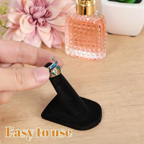 حامل عرض حلقي مخملي أسود 16 قطعة، منظم حامل عرض المجوهرات مقاس 2 × 2 بوصة للبيع بالتجزئة وعرض وتخزين خاتم الخطوبة in Kuwait