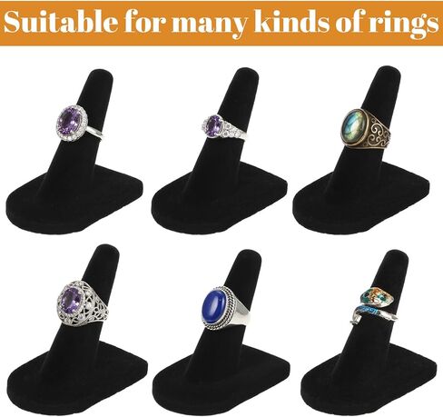 حامل عرض حلقي مخملي أسود 16 قطعة، منظم حامل عرض المجوهرات مقاس 2 × 2 بوصة للبيع بالتجزئة وعرض وتخزين خاتم الخطوبة in Kuwait