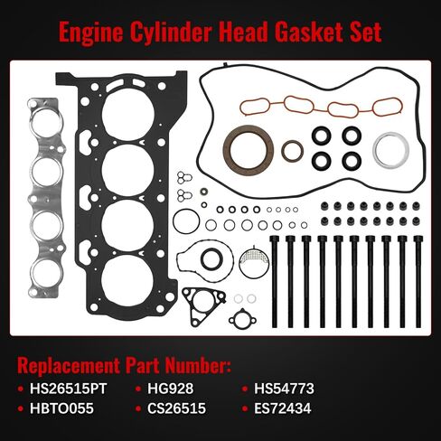 HS26515PT Head Gasket Timing Chain Kit with Head Bolts Water Pump Fit for Toyota Corolla 1.8L 2009-2015, for Matrix 1.8L 2009-2014, for Scion Xd 1.8L 2008-2014, Replace 13506-0T020, 13540-0T020 in Kuwait