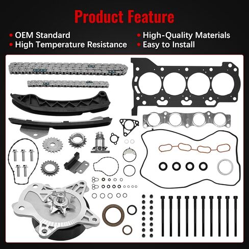 HS26515PT Head Gasket Timing Chain Kit with Head Bolts Water Pump Fit for Toyota Corolla 1.8L 2009-2015, for Matrix 1.8L 2009-2014, for Scion Xd 1.8L 2008-2014, Replace 13506-0T020, 13540-0T020 in Kuwait