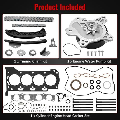 HS26515PT Head Gasket Timing Chain Kit with Head Bolts Water Pump Fit for Toyota Corolla 1.8L 2009-2015, for Matrix 1.8L 2009-2014, for Scion Xd 1.8L 2008-2014, Replace 13506-0T020, 13540-0T020 in Kuwait