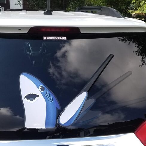 Sharky Waving Fin WiperTag USA with decal attaches to rear vehicle wiper blade in Saudi Arabia