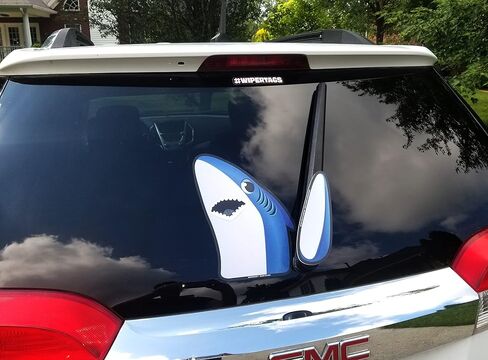 Sharky Waving Fin WiperTag USA with decal attaches to rear vehicle wiper blade in Saudi Arabia