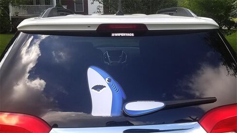 Sharky Waving Fin WiperTag USA with decal attaches to rear vehicle wiper blade in Saudi Arabia