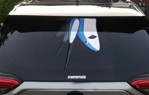 Sharky Waving Fin WiperTag USA with decal attaches to rear vehicle wiper blade in Saudi Arabia